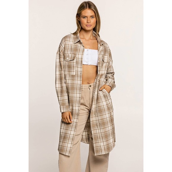 So Lovrie Jackets & Blazers - Long Plaid Button Down Shacket
